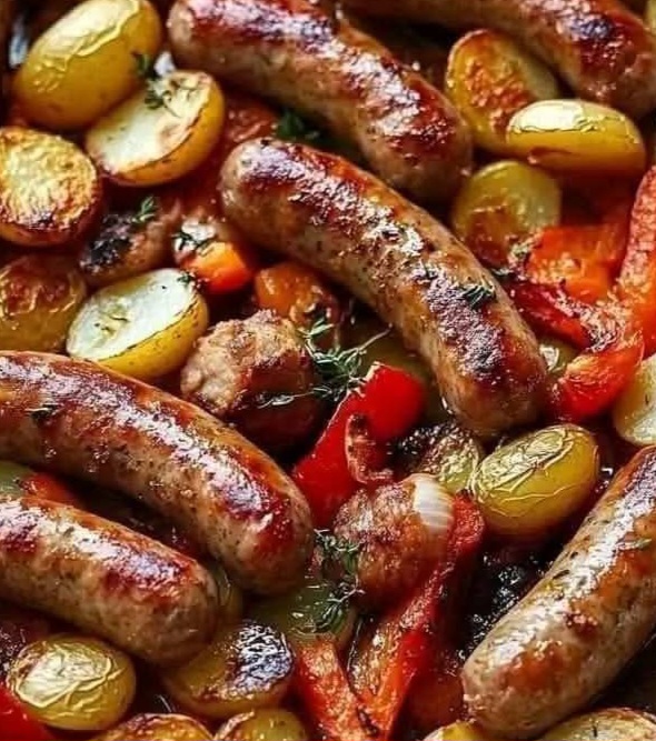 Roasted Sausages with Peppers, Onions, and Potatoes