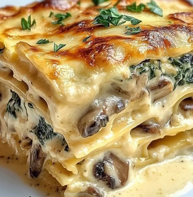 Creamy Spinach & Mushroom Lasagna