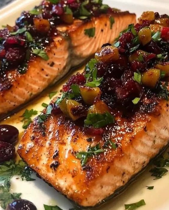 Baked Salmon with Cranberry Salsa