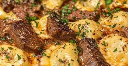 One-Skillet Garlic Butter Steak & Cheese Ravioli