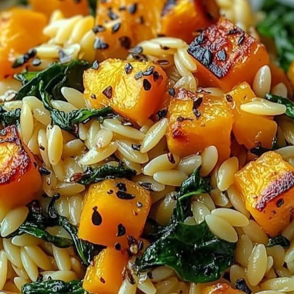 Orzo with Roasted Butternut Squash and Spinach