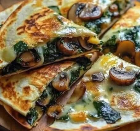 baked spinach mushroom quesadillas