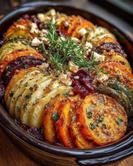 Roasted Root Vegetable Tian with Feta