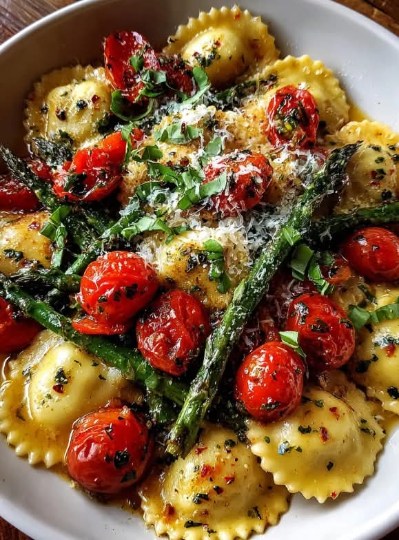 Burst Tomato and Asparagus Ravioli