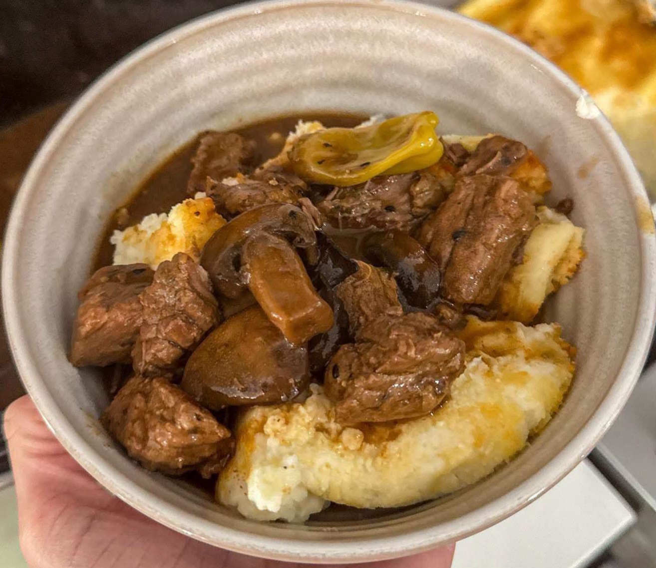 Mississippi Pot Roast with Mushrooms & Creamy Mashed Potatoes