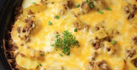 Cheesy Ground Beef and Potato Casserole with Eggs