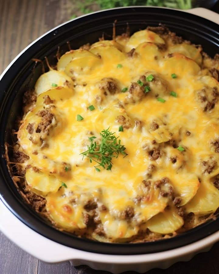 Cheesy Ground Beef and Potato Casserole with Eggs